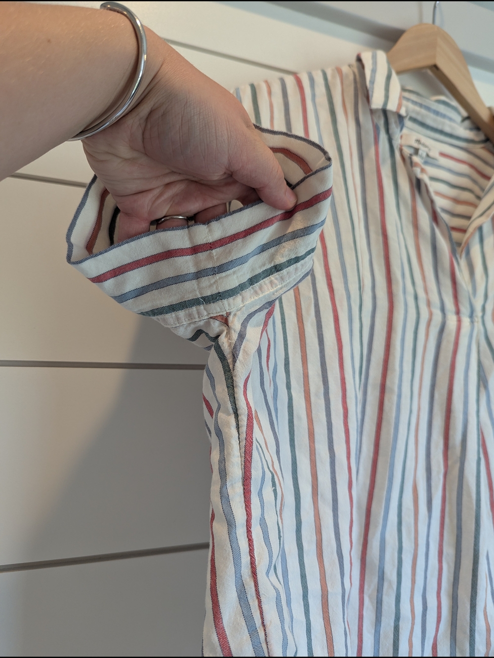 Madewell Park Popover Collared Shirt Size Large Rainbow Stripe 100% Cotton - Picture 3 of 7